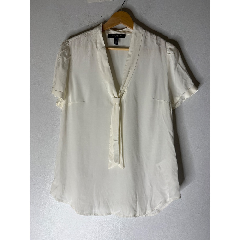 ModCloth classic tie neck short sleeve white size small NWT